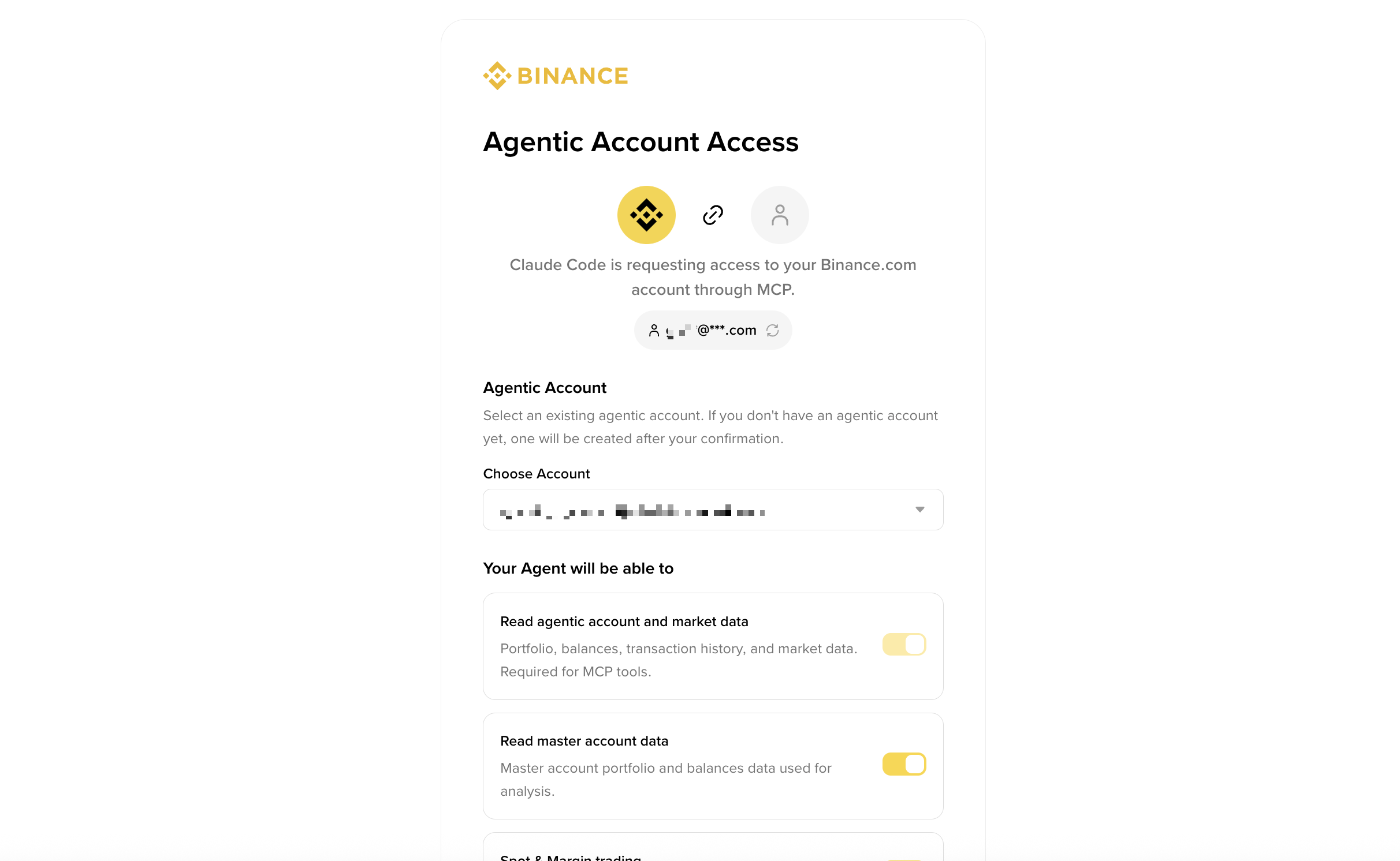 Binance Agentic Account Access consent screen